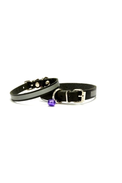 Cattie Gerçek Deriden El Yapımı Reflektörlü Kedi Boyun Tasması 1,5x28-32cm - Black ürün görseli 1