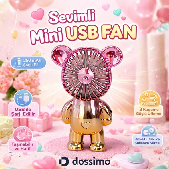 Dossimo DSM-903 Şarjlı Mini El ve Masa Fanı Ayıcık Figürlü Mini El Pervanesi ürün görseli 1