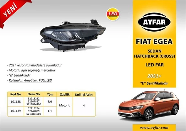 AYFAR FAR SOL MOTORLU FULL LED FİAT EGEA/TIPO SEDAN/HATCHBACK (CROSS) (2021>) ürün görseli 1