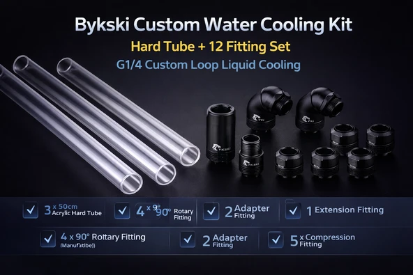 Bykski Hard Tube Water Cooling Fitting Kit (3 Tube + 12 Fitting) Custom Loop PC Cooling ürün görseli 1