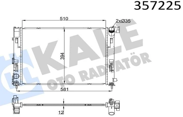 KALE RADYATÖR RENAULT/DACIA NISSAN MICRA V 1.5DCI 16=> - RENAULT CLIO V 1.0 19=> (MT)  [12MM]  AL/BRZ 510×394,3X12 ürün görseli 1