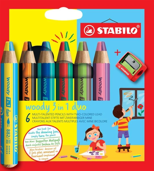 Stabilo Woody 3in1 Duo Kuru Boya 6 Renk Eo8826-2 ürün görseli 1