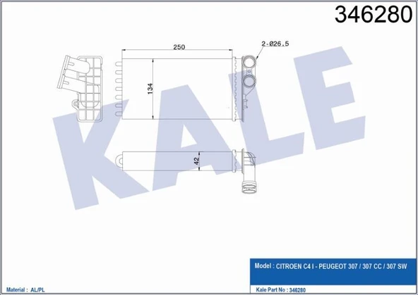 KALE KALORİFER RADYATÖRÜ MEKANİK PEUGEOT 307/307 CC/307 SW  CITROEN C4 I ürün görseli 1