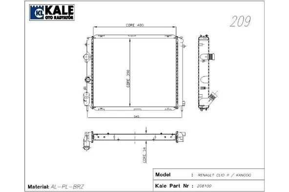 KALE RADYATÖR RENAULT / KANGOO CLIO II 1.9 D 1 SIRA ALÜMİNYUM BRAZİNG SİSTEM ürün görseli 1