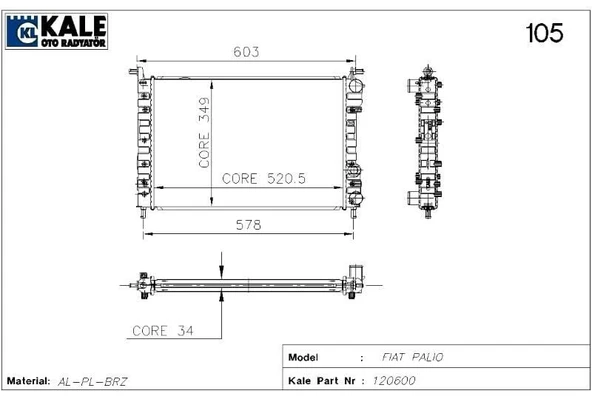 KALE RADYATÖR FIAT PALIO 1.4 A/C 1 SIRA ALÜMİNYUM BRAZİNG SİSTEM ürün görseli 1