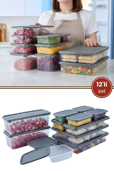 12’li Buzdolabı Düzenleyici Set, Buzluk Derin Dondurucu Buzdolabı Saklama Kabı 12’li Set (16 Litre) ürün görseli 1
