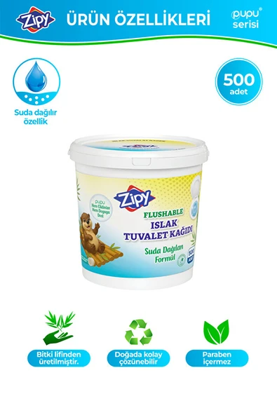 500 ADETLİ ZİPY ISLAK TUVALET KAĞIDI FLUSHABLE SUDA DAĞILAN FORMÜL ürün görseli 1