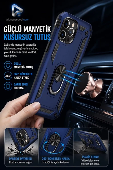 iPhone 16 Plus 6.7" Magforge Titan Ring Armor Case Siyah - Resim 4