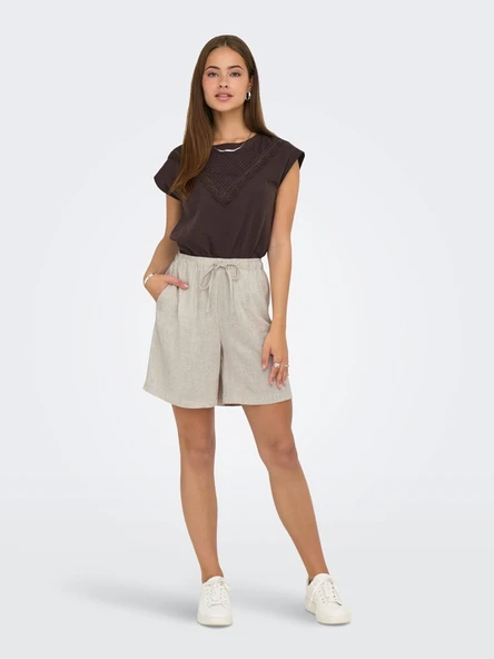 Only   ONLSIESTA MW PULL-UP LIN BL SHORTS  NOOS Kadın Gri Şort - 15333032 ürün görseli 1