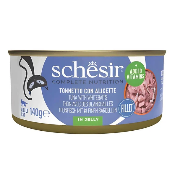 Schesir Tam ve Dengeli Ton Balığı ile Ringa Balıklı Jöle İçinde Kedi Konservesi 140 Gr ürün görseli 1