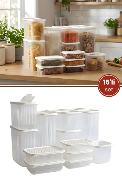 15’li Buzdolabı Düzenleyici Set, Buzluk Dondurucu Buzdolabı Erzak Saklama Kabı 15’li Set (16 Litre) ürün görseli 1