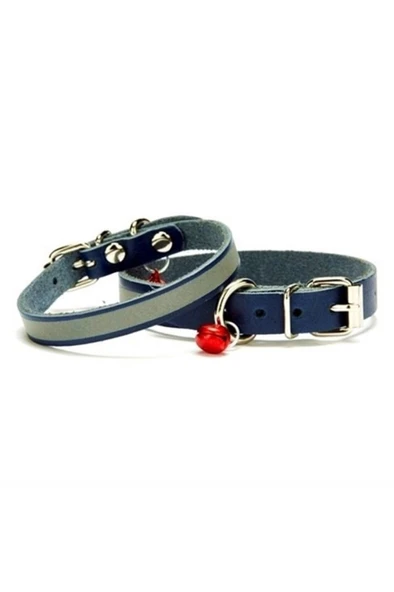 Cattie Gerçek Deriden El Yapımı Reflektörlü Kedi Boyun Tasması 1,5x28-32cm - Royal Blue ürün görseli 1