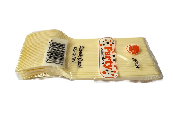 Plastik Krem Renkli Lüx Parti Doğum Günü Çatal - 18 Cm. - 25 Adetlik Paket ürün görseli 1