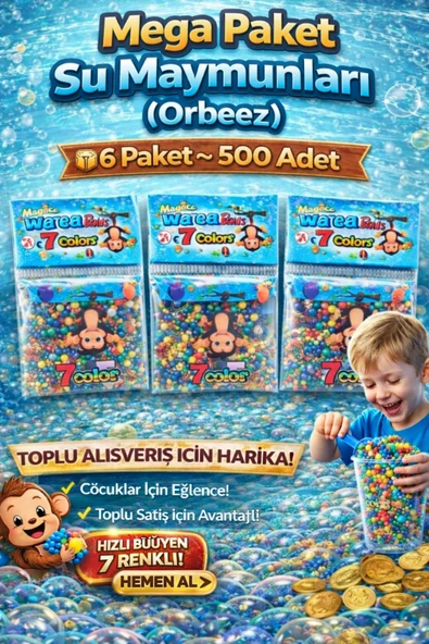 Hknova 6 PAKET Suda büyüyen Su maymunu Eğlenceli Maymunlar 500 ADET Renkli ürün görseli 1