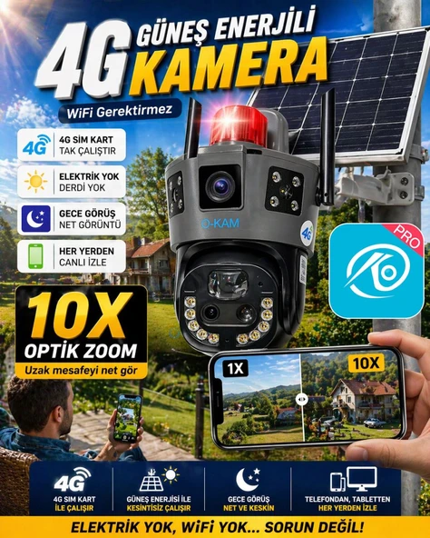 O-Kam 6020 9MP 10X Optik Zoom  UltraHD 4G Solar Akıllı Güvenlik Kamerası ürün görseli 1