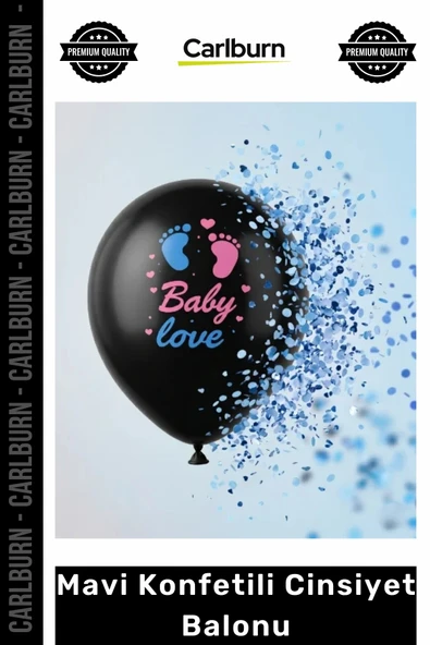 Özel Üretim Siyah Opak Latex Baby Love Baskılı Gender Reveal Helyum Mavi Konfetili Cinsiyet Balonu ürün görseli 1
