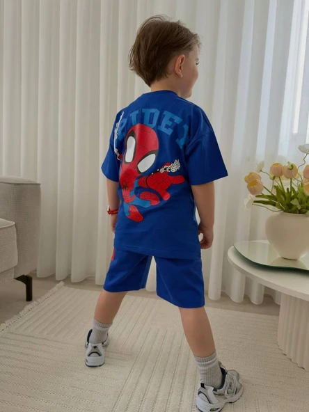 Cg Kids Örümcek Adam Spidey Erkek Çocuk Tshrit&Şort Alt Üst Takım Süper Kalite Sırt Baskı Detay ürün görseli 1