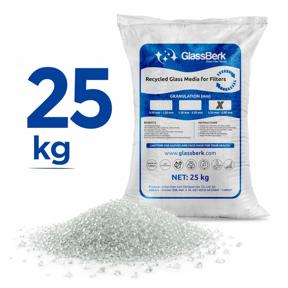 Cam Filtre Medyası (3.20-5.00 mm) 25 Kg Havuz Filitre Temizleme Su Arıtma Filtrasyon Filtreleme Kumu ürün görseli 1