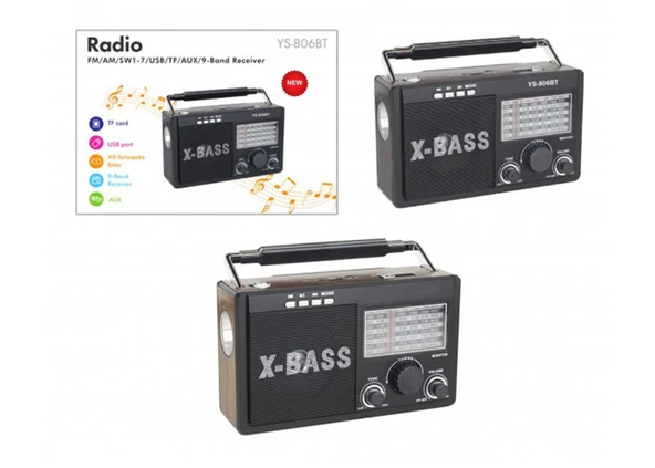 PLATOON PL-4113 BLUETOOTHLU HAFIZA KARTLI USB PORT ŞARJ EDİLEBİLİR PİLLİ 9 BAND AUX ÇIKIŞLI RADYO ürün görseli 1