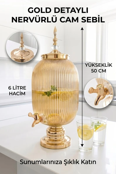 Cam Sebil - Yağlık, Şerbetlik, Sürahi - 6 Litre, 50 CM-7 ürün görseli 1