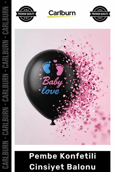 Özel Üretim Baby Love Baskılı Siyah Opak Latex Sürpriz Kız Bebek Pembe Konfetili Cinsiyet Balonu ürün görseli 1
