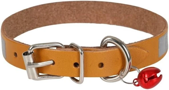 Cattie Gerçek Deriden El Yapımı Reflektörlü Kedi Boyun Tasması 1,2x25-29cm - Camel ürün görseli 1