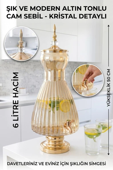 Cam Sebil - Yağlık, Şerbetlik, Sürahi - 6 Litre, 50 CM-5 ürün görseli 1