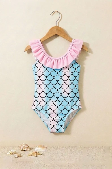 Kız Çocuk Mermaid Desenli Fırfırlı Mayo ürün görseli 1