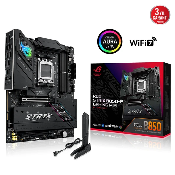 ASUS ROG STRIX B850-F GAMING WIFI7 NEO, 4xDDR5, 4x M2, HDMI, DP, 2xType-C, Wi-Fi 7, Bluetooth v5.4, AM5 Soket GAMING Anakart ürün görseli 1