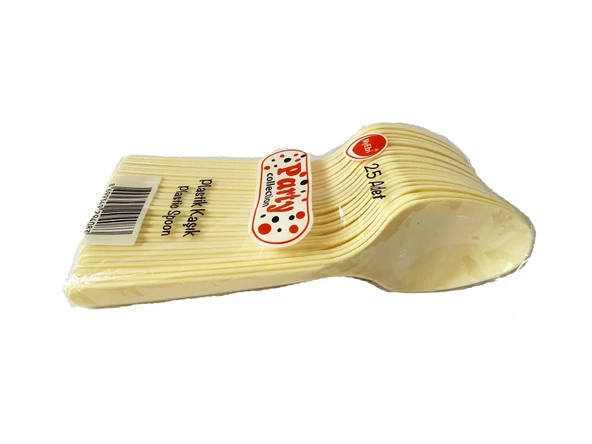 Plastik Krem Renk Kaşık - Parti Davet Piknik Çorba Yemek Kaşığı - 18 Cm. - 25 Adetlik Paket ürün görseli 1