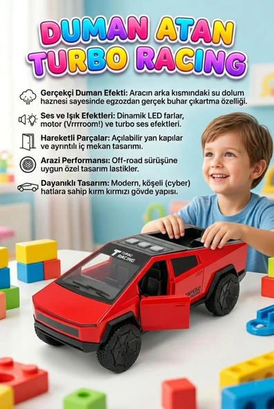 3 Buton Fonksiyonlu Duman Atan Işıklı Sesli Müzikli Sürtme Mekanizmalı Kapısı Açılan Oyuncak Araba ürün görseli 1