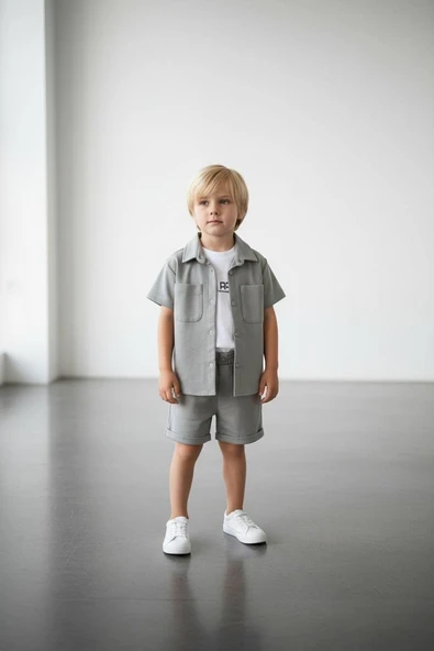 Cg Kids Pantolon Ceket Basic Uzun Kısa Enjeksiyon Baskılı Body 3lü Alt Üst Takım Erkek Çocuk Gri Renk Süper Kalite Kumaş ürün görseli 1