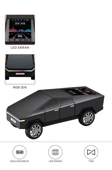 D68 Cyber Model Araba Tasarımlı Bluetooth Hoparlör 15w Güçlü Ses Rgb Led /tws/usb Siyah ürün görseli 1