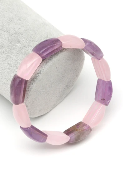 Ametist-Pembe Kuvars Doğal Taş Bileklik 10 x 16 mm Özel Kesim - BLK-2395 ürün görseli 1