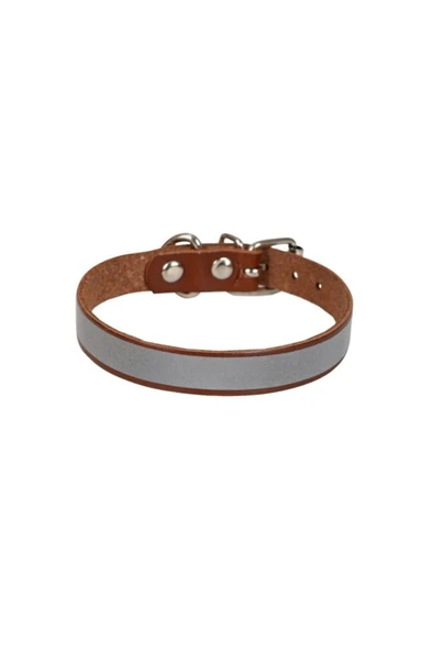 Cattie Gerçek Deriden El Yapımı Reflektörlü Kedi Boyun Tasması 1,2x25-29cm - Brown ürün görseli 1