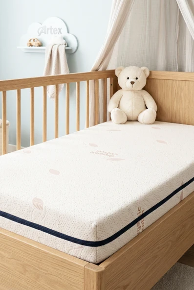 ARTEX 10Cm Süngerli Bebek Çocuk Beşik Yatağı Cotton 60x120 Yıkanabilir Kılıflı Park Yatak Oyun Parkı ürün görseli 1
