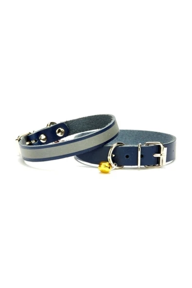 Cattie Gerçek Deriden El Yapımı Reflektörlü Kedi Boyun Tasması 1,2x25-29cm - Royal Blue ürün görseli 1