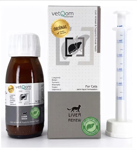 Vetqom Feline Liver Renew 60 ml (Kediler İçin Karaciğer Yenileyici ve Toksin Atıcı Sıvı Takviye) ürün görseli 1