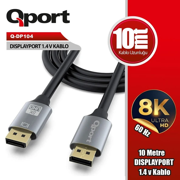 QPORT Q-DP104 10 METRE DISPLAY PORT 1.4V KABLO ürün görseli 1