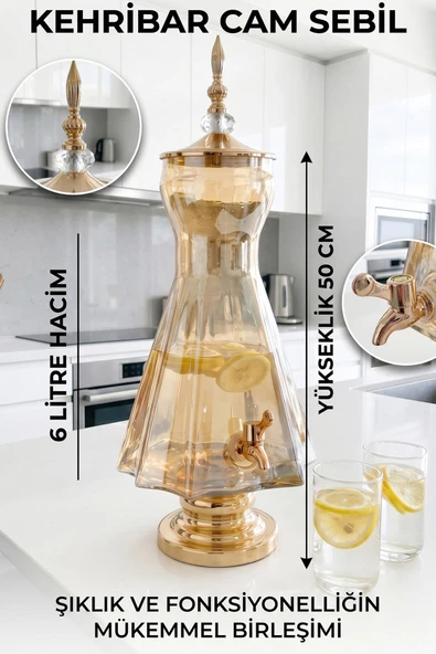 Cam Sebil - Yağlık, Şerbetlik, Sürahi - 6 Litre, 50 CM-3 ürün görseli 1