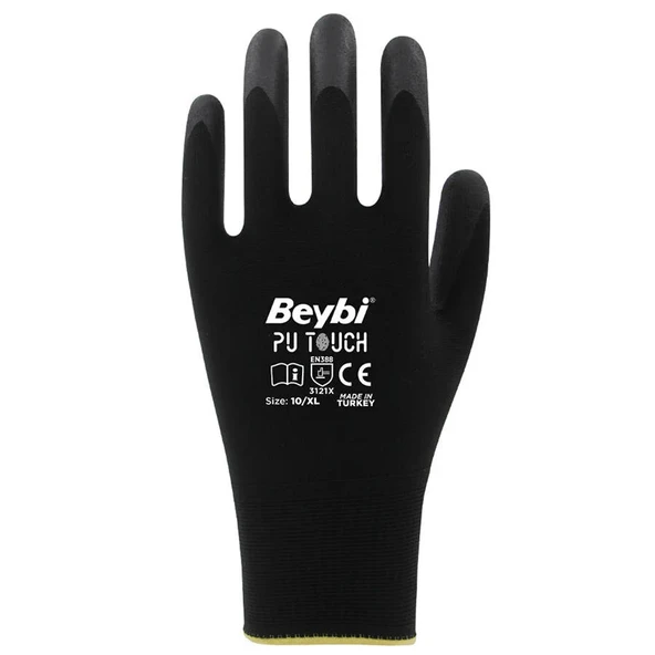 Beybi Pu Touch Poliüretan Kaplı Polyester Örme Eldiven 6lı Paket 8681780012524 - Resim 3