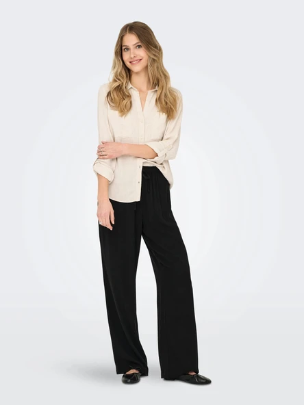 Only   ONLSIESTA MW PULL-UP LINEN BL PNT NOOS Kadın Black Pantolon - 15322263 ürün görseli 1