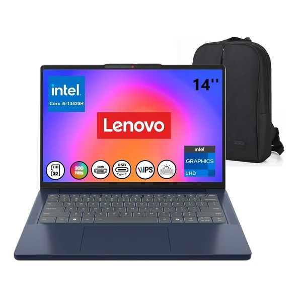 Ideapad Slim 3 14IRH10 Intel I5 13420H Ddr5 40GB 2tb IPS 300NITS 14'' Windows 11 Pro Aydınlatmalı Klavye Snertech Çanta ürün görseli 1