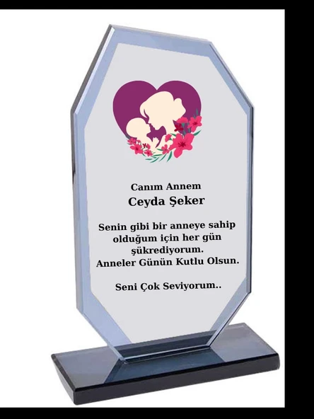 Anneye Plaket - Kişiye Özel Plaket - Cam Plaket - Anneler Günü Plaketi ürün görseli 1