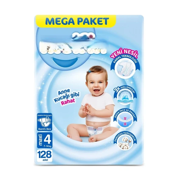Mega Paket Bebek Bezi 4 Beden 7-14 Kg 128 Adet ürün görseli 1
