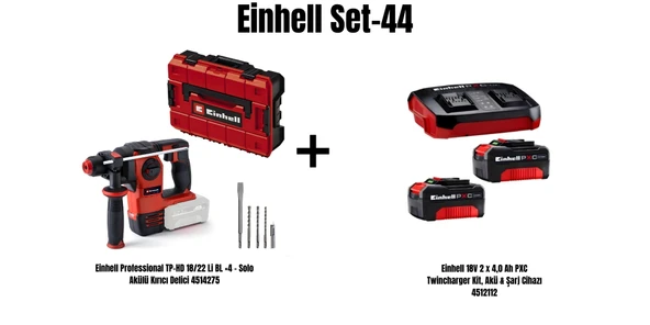Einhell Set-44 (Einhell Professional TP-HD 18/22 Li BL +4 Akülü Kırıcı Delici+Einhell 18V 2 x 4,0 Ah PXC Twincharger Kit, Akü & Şarj Cihazı) ürün görseli 1