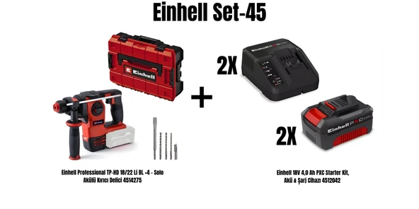 Einhell Set-45 (Einhell Professional TP-HD 18/22 Li BL +4 Akülü Kırıcı Delici+Einhell 18V 4,0 Ah PXC Starter Kit, Akü & Şarj Cihazı) ürün görseli 1