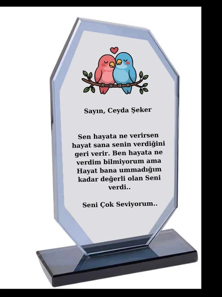 Sevgiliye Plaket - Kişiye Özel Plaket - Cam Plaket - Sevgililer Günü Plaketi ürün görseli 1