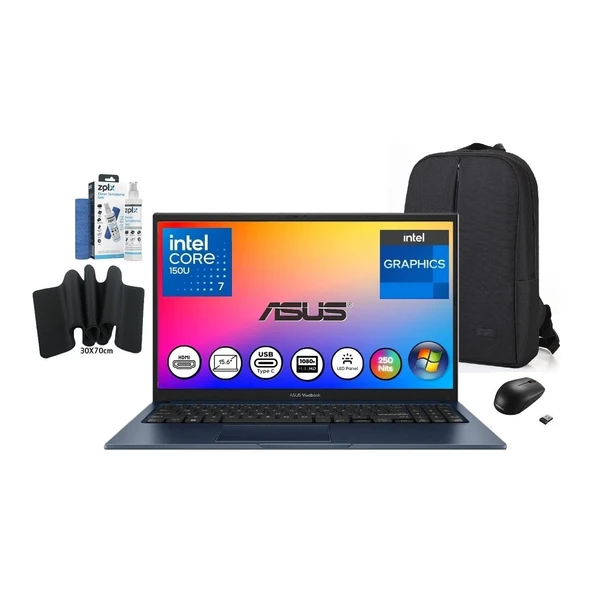 vivobook X1504VA 15 Core 7 150U 24 GB 1 Tb Ssd-15.6'' Fullhd W11 Pro Taşınabilir Dizüstü Bilgisayar Snertech Çanta+Mouse+Mousepad+Temizlikkit ürün görseli 1