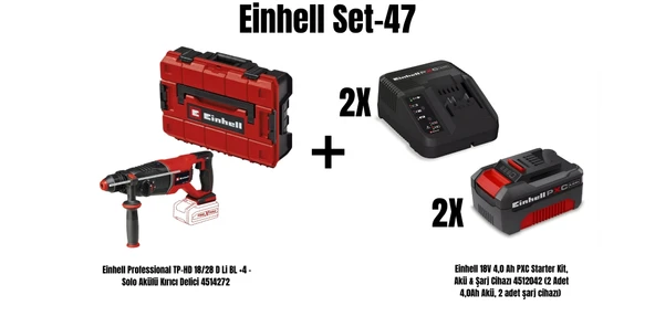 Einhell Set-47 (Einhell Professional TP-HD 18/28 D Li BL +4 Akülü Kırıcı Delici+Einhell 18V 4,0 Ah PXC Starter Kit, Akü & Şarj Cihazı) ürün görseli 1